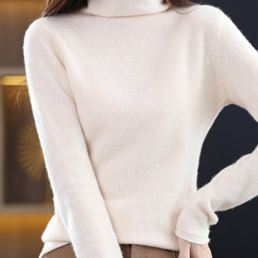 100% Wool Knitted Women Sweaters And Pullovers Long Sleeve Turtleneck Warn Pullover Knit Tops Jumper  -  GeraldBlack.com
