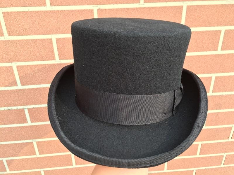 11.5cm Wool Felt Victorian Steampunk Cylinder Low Short Top Hat - SolaceConnect.com