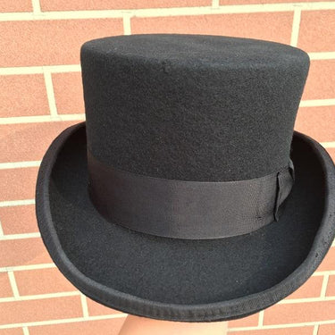 11.5cm Wool Felt Victorian Steampunk Cylinder Low Short Top Hat - SolaceConnect.com