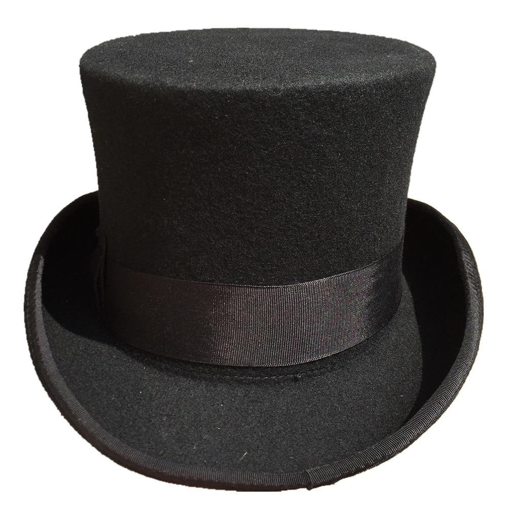 13.5cm Black Wool Felt Sherlock Steampunk Cylinder Hat with Low Short Top - SolaceConnect.com