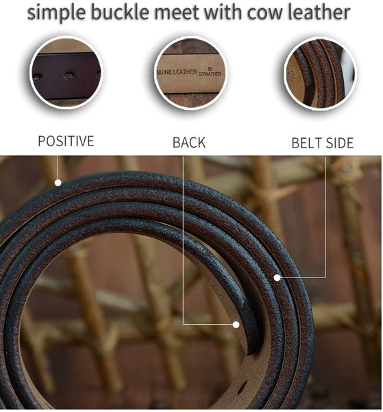 130cm Vintage Style Pin Buckle Cow Genuine Leather Belts for Men  -  GeraldBlack.com