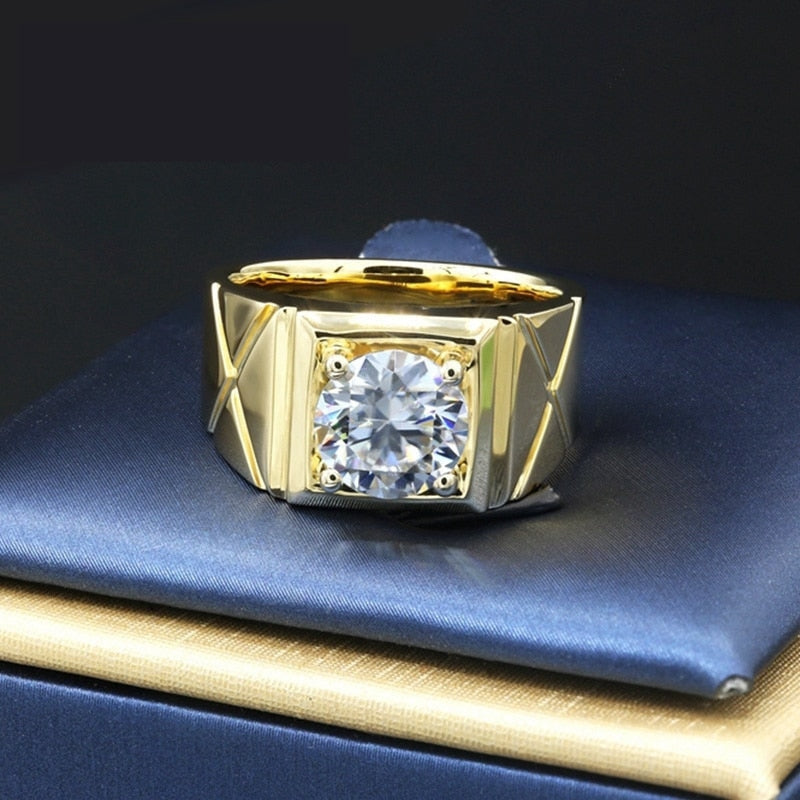 14k Or 18k Gold 2ct 8mm Round D VVS White Moissanite Ring for Men  -  GeraldBlack.com