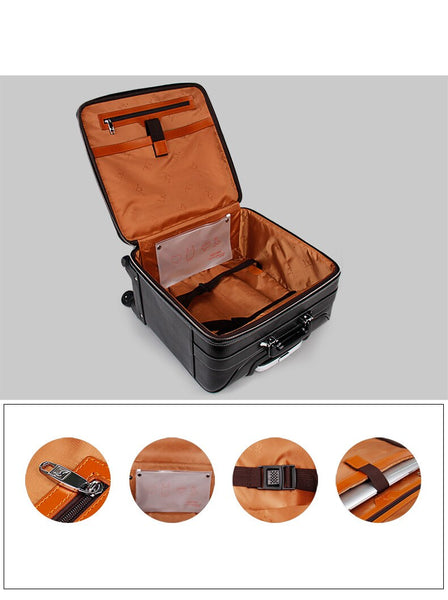 16 20 inch men genuine leather hand luggage cabin travel trolley bags on wheels  -  GeraldBlack.com