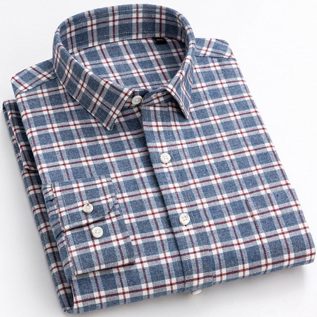 18-621 Men's Plaid Striped Standard-Fit Long-Sleeve Flannel Comfortable Soft Brushed 100% Cotton  -  GeraldBlack.com