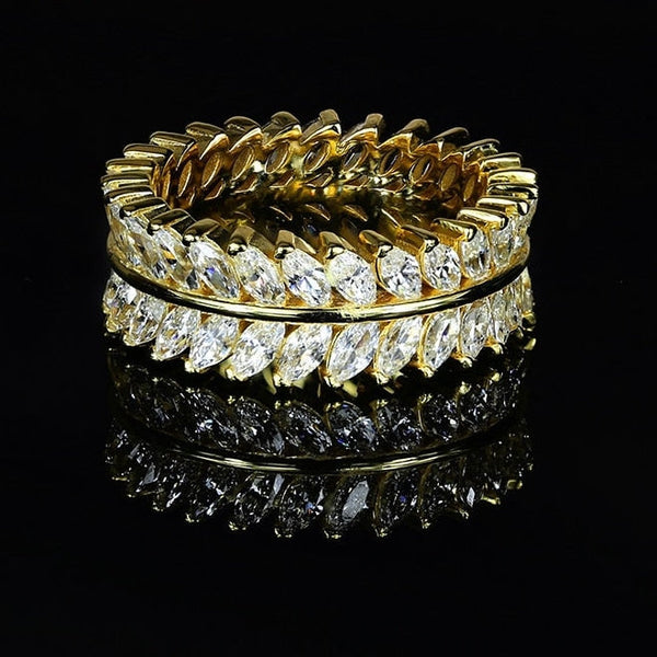 2*4mm Marquise Shape Full Of Stone Eternity Double Band Ring for Women  -  GeraldBlack.com