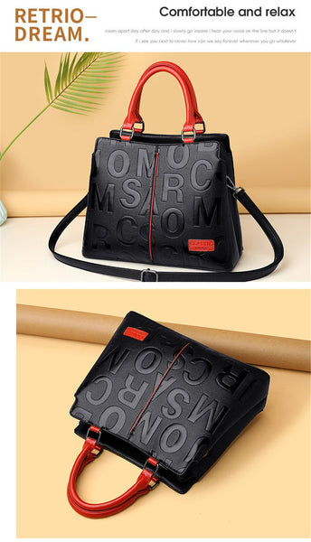 2 Layers Retro Sac Ladies Hand Bag Letter Faux Leather Handbag Luxury Designer Totes Bag Large Capacity Bags  -  GeraldBlack.com