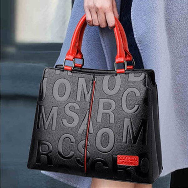 2 Layers Retro Sac Ladies Hand Bag Letter Faux Leather Handbag Luxury Designer Totes Bag Large  -  GeraldBlack.com