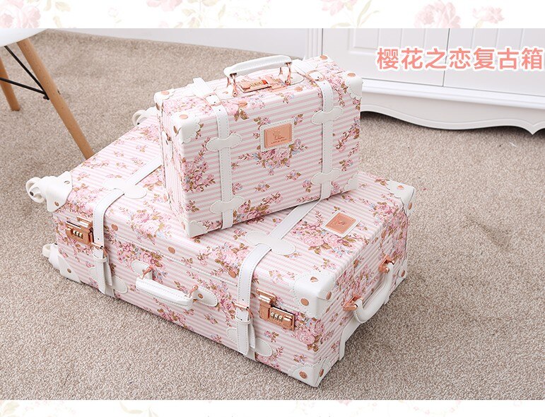 20 24 26 Inch Women Retro Spinner Rolling Luggage Set Trolley Floral Suitcase Trolley Bags  -  GeraldBlack.com