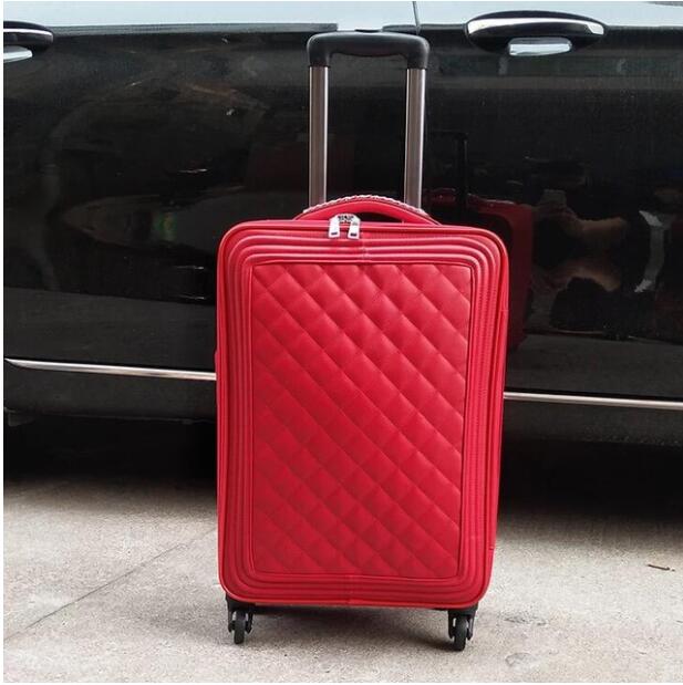 20 inch Women Spinner Leather Retro Trolley Bag 24 Travel Suitcase Hand Luggage Set  -  GeraldBlack.com