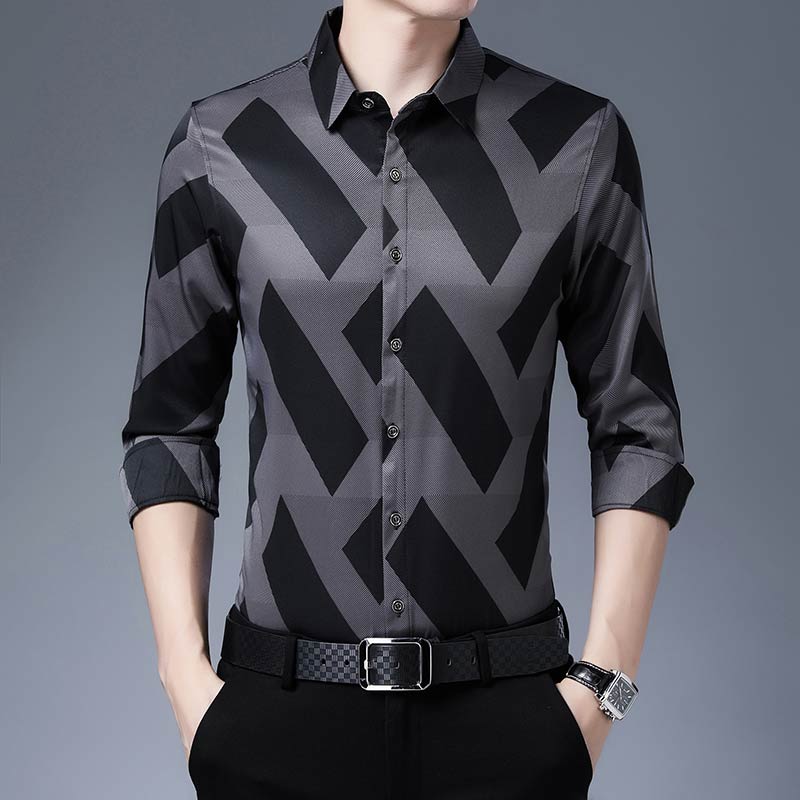 2022 New Long Sleeve Men Formal Social Shirt Streetwear Casual Striped Shirts Dress Mens Slim Regular Fit Clothes Fashions 90876  -  GeraldBlack.com