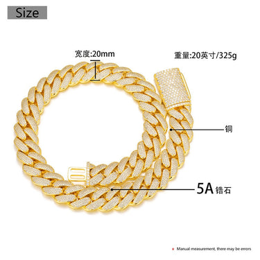 20mm Big Heavy 4 Rows CZ Stone Paved Bing Iced Out Solid Round Cuban Miami Link Chain Necklaces for Men Hip Hop Rapper Jewelry  -  GeraldBlack.com