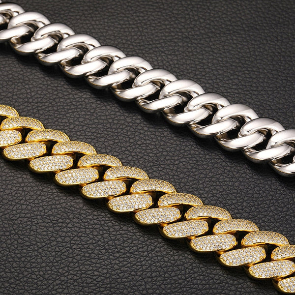 20mm Big Heavy 4 Rows CZ Stone Paved Bing Iced Out Solid Round Cuban Miami Link Chain Necklaces for Men Hip Hop Rapper Jewelry  -  GeraldBlack.com