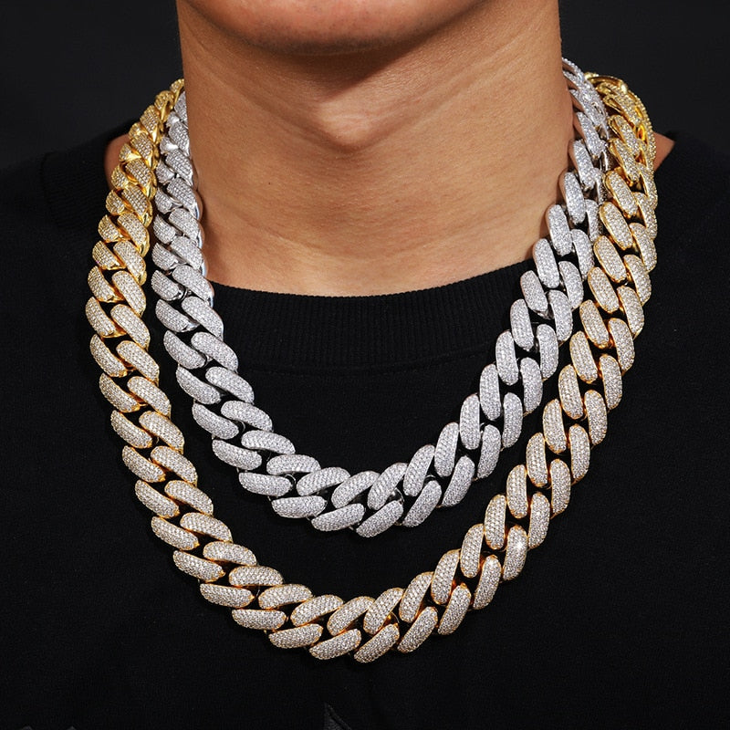 20mm Big Heavy 4 Rows CZ Stone Paved Bling Iced Out Solid Round Cuban Miami Link Chain Necklaces for Men Hip Hop Rapper Jewelry  -  GeraldBlack.com