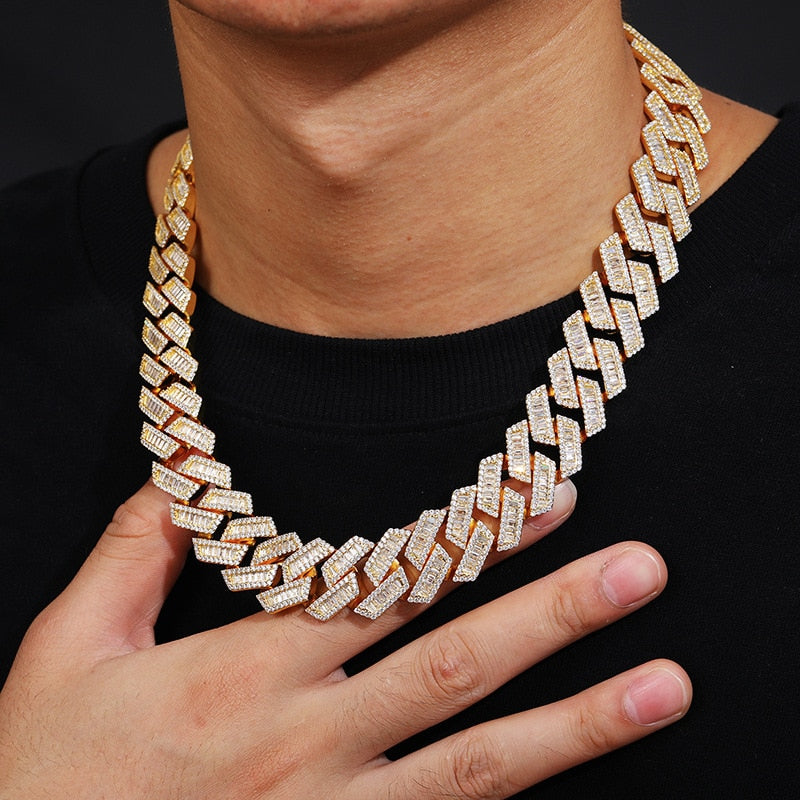20mm wide Hip Hop 3A+ CZ Stone Paved Bing Iced Out Solid Rhombus Cuban Miami Link Chain Necklaces for Men Rapper Jewelry Gift  -  GeraldBlack.com
