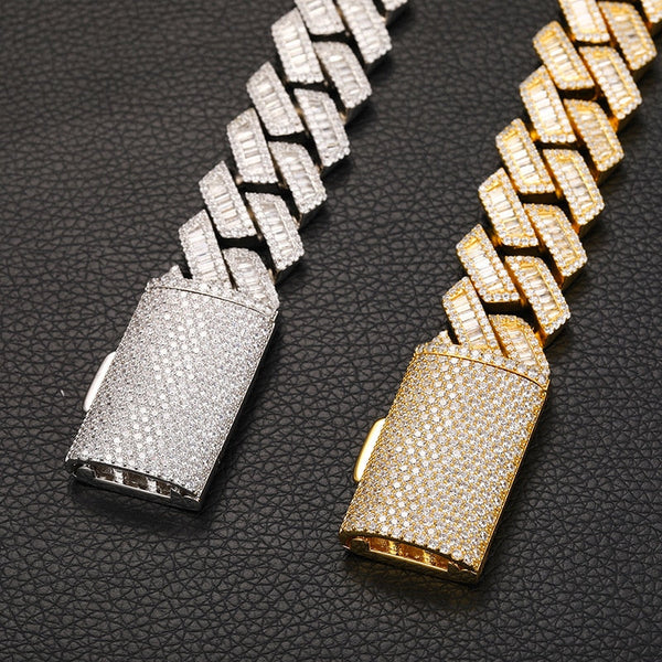 20mm wide Hip Hop 3A+ CZ Stone Paved Bing Iced Out Solid Rhombus Cuban Miami Link Chain Necklaces for Men Rapper Jewelry Gift  -  GeraldBlack.com
