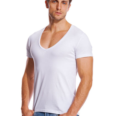 21 Colors Deep V Neck Compression Short Sleeve Men's T-Shirt for Fitness  -  GeraldBlack.com