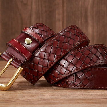 3.8cm Copper Buckle Designer Cowskin Genuine Leather Belts For Men Luxury Woven Cowboy Braided Strap for Jeans  -  GeraldBlack.com