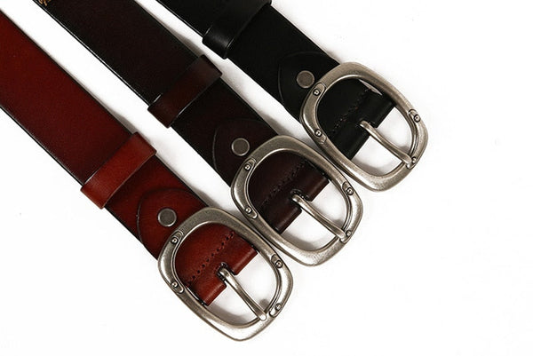 3.8CM Male Top Layer Luxury Designers Cowskin Genuine Leather Alloy Pin Buckle Rivets Casual Belt for Jeans  -  GeraldBlack.com
