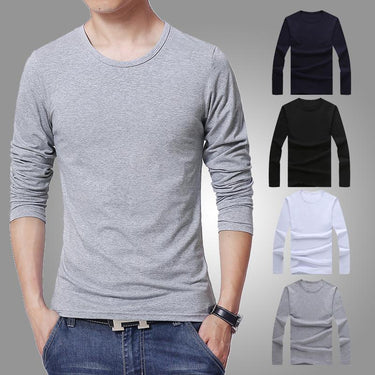 3 Basic Pure Colors Long Sleeve Slim Fit T-Shirt Tee for Young Men 3XL  -  GeraldBlack.com