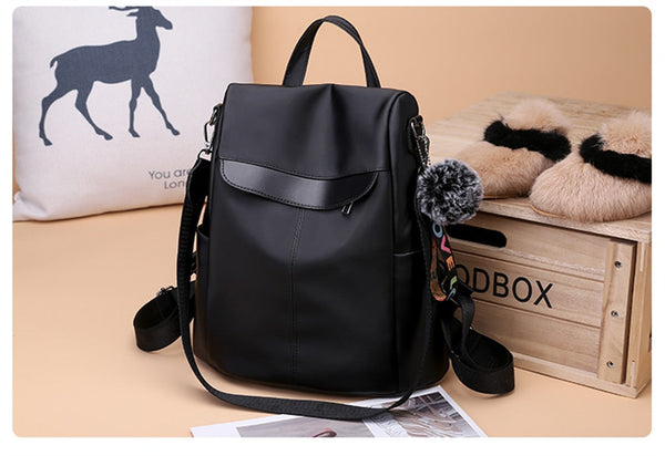3 In 1 Casual Women Backpacks Purses Anti-theft Oxford Rucksacks with Hairball Large Capacity School  -  GeraldBlack.com