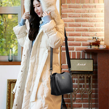 3 Layers Leather Bucket Luxury Handbags Women Crossbody Shoulder Bag Messenger Bag  -  GeraldBlack.com