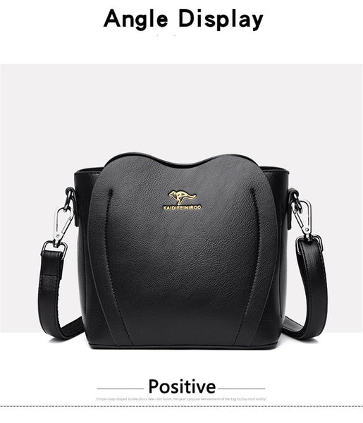 3 Layers Leather Bucket Luxury Handbags Women Crossbody Shoulder Bag Messenger Bag  -  GeraldBlack.com