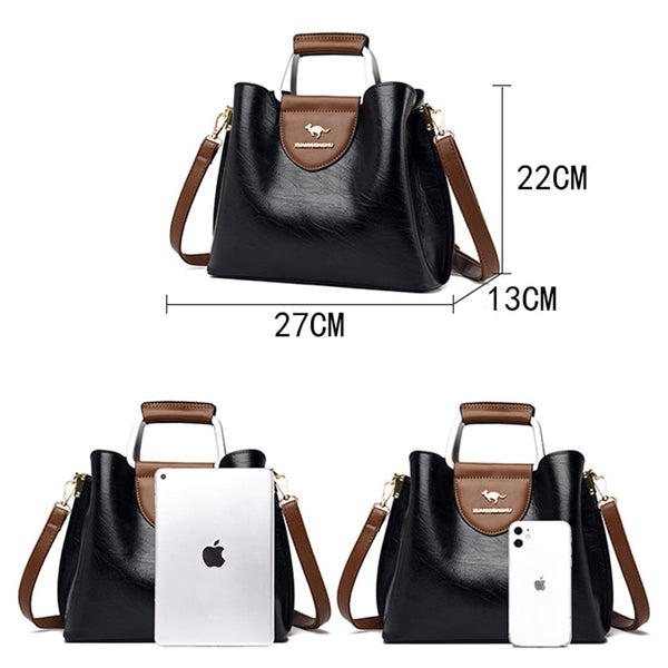 3 Layers Small Tote Bag Oil Skin Leather Luxury Handbags Shoulder Crossbody Hand Bags for Women  -  GeraldBlack.com