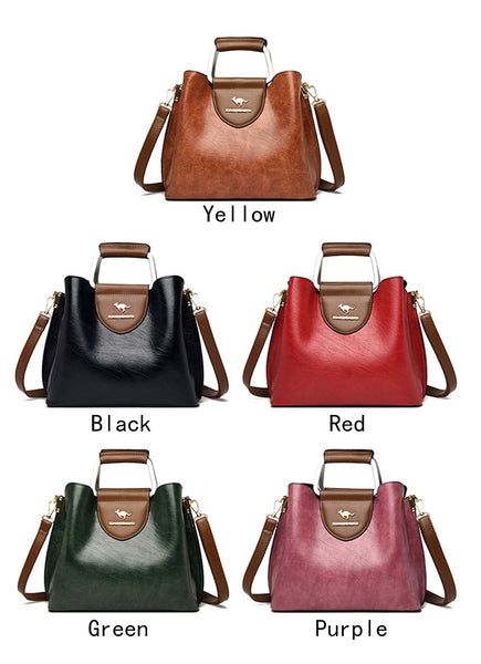 3 Layers Small Tote Bag Oil Skin Leather Luxury Handbags Shoulder Crossbody Hand Bags for Women  -  GeraldBlack.com