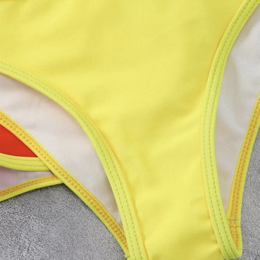 3 Pieces High Waist Panties Bikini Solid Yellow Cut Out Bandage Cross Floral Print Swimsuit Bathing Suit Sport Swimwear  -  GeraldBlack.com