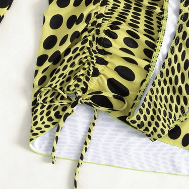 3 Pieces Pleate Mesh Skirt Bikinis Women Yellow Leopard Print Long Sleeve Push Up Top Swimsuit Sexy Bathing Suit Swimwear  -  GeraldBlack.com