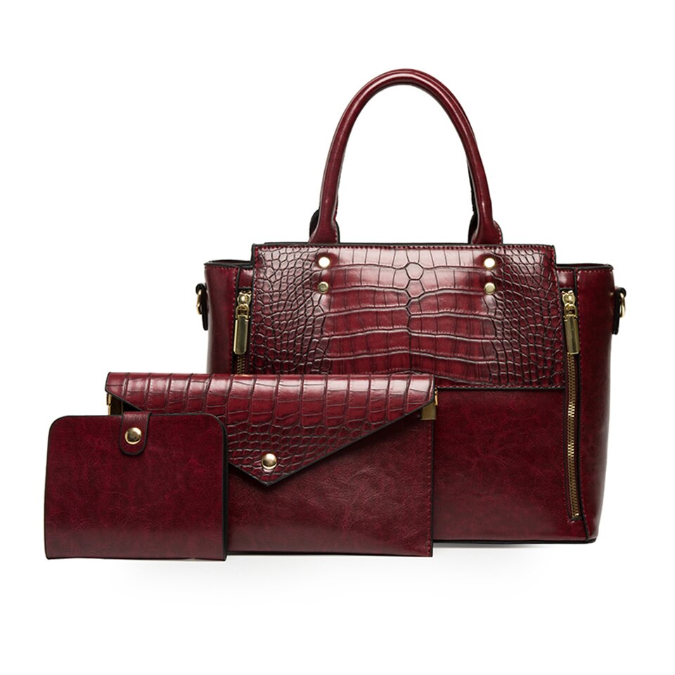 3 Sets Luxury Patent Leather Handbag for Women Alligator Pattern Designer Shoulder Crossbody Bag Sac A Main  -  GeraldBlack.com