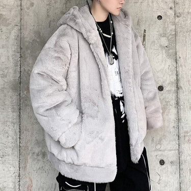 3 Solid Colors Loose Rabbit Hair Thickened Hooded Casual Men's Jacket - SolaceConnect.com