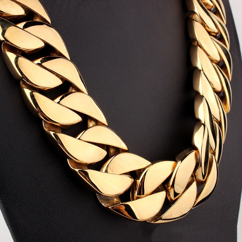 32mm Wide Big Heavy Gold Silver Color 316L Stainless Steel Cuban Miami Link Chains Necklaces for Men Jewelry Gift  -  GeraldBlack.com