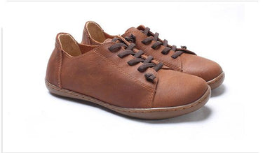 35-42 Women's Flat 100% Authentic Leather Plain Toe Lace Up Shoes - SolaceConnect.com