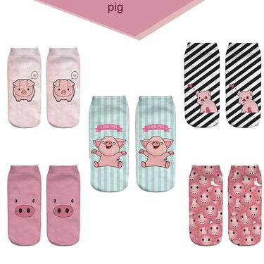 3D Animal Printed Pink Cute Pigling Cotton Ankle Socks for Women  -  GeraldBlack.com
