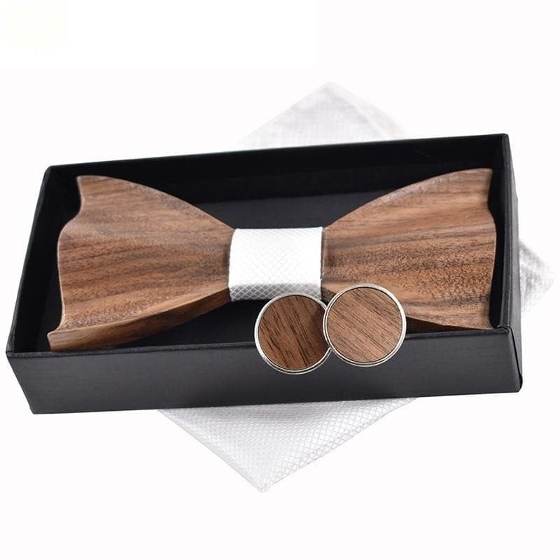 3D Fashion Wedding Handmade Pocket Square Cufflinks Wooden Bowtie Set  -  GeraldBlack.com