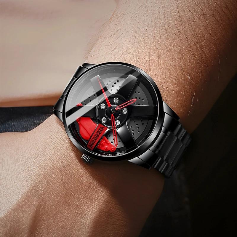 Car Rim Watch Custom 3D Rotation Unique Custom Design Sports Car Wheel Rim Watch for Men ...