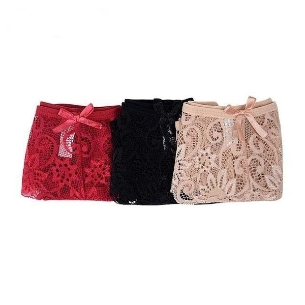 3Pcs/Pack Women's Sexy Underwear Ultra Thin Lace Thongs Knickers - SolaceConnect.com