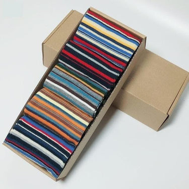 5 Pairs Casual Fashion Men's Chromatic Stripe Crew High Socks - SolaceConnect.com