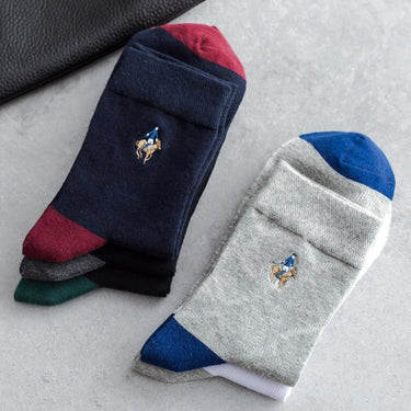 5 Pairs Lot Casual Business Embroidery Cotton Socks for Men - SolaceConnect.com