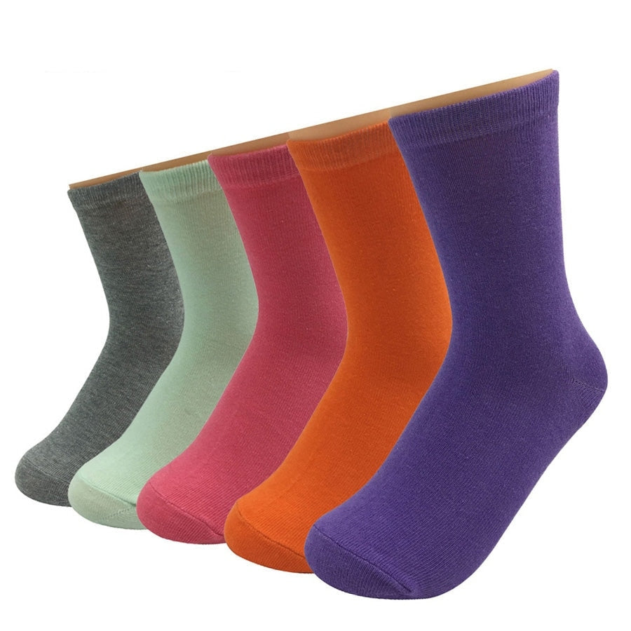5 Pairs Lot Cotton Candy Solid Color Casual Long Socks for Women  -  GeraldBlack.com