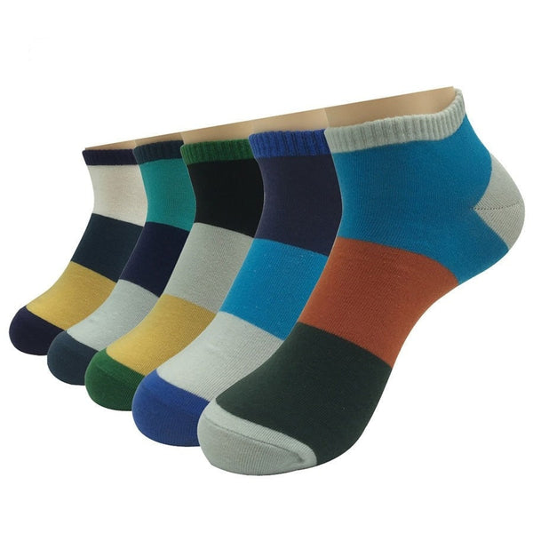 5 Pairs Lot Cotton Casual Colorful Plaid Combed Short Ankle Socks for Men  -  GeraldBlack.com