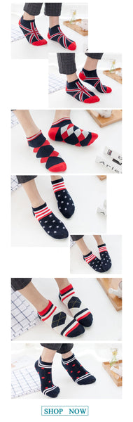5 Pairs Lot Cotton Casual Flag Pattern Breathable Low Tube Socks for Men  -  GeraldBlack.com