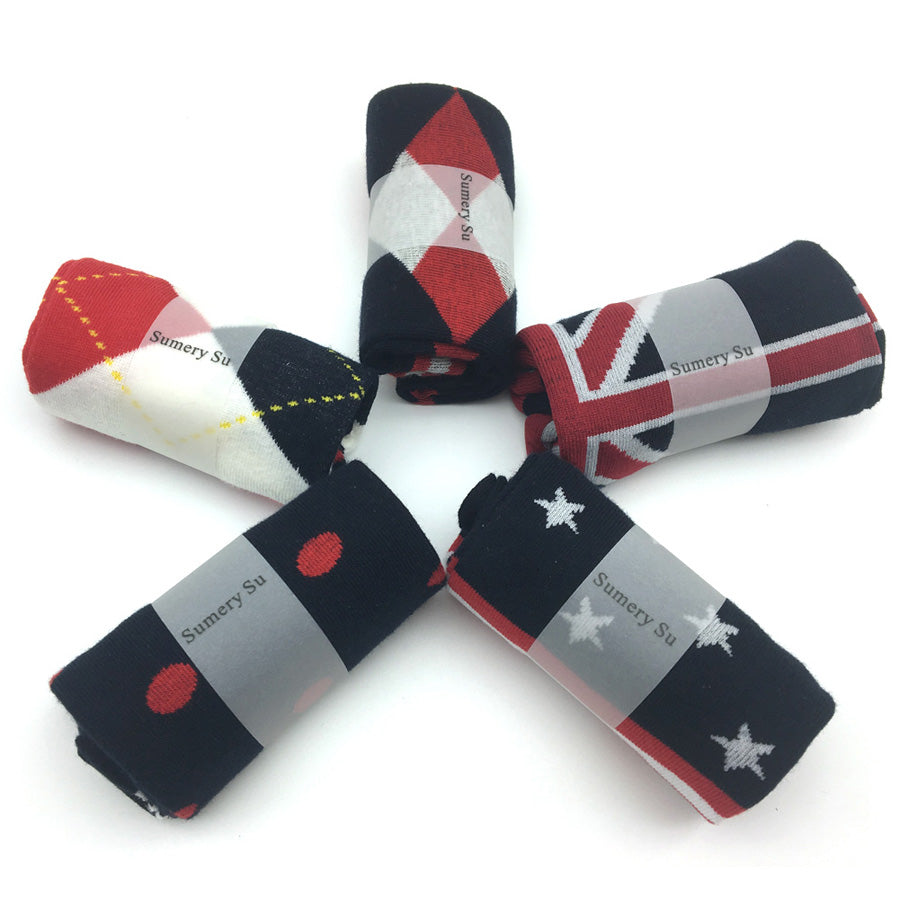 5 Pairs Lot Cotton Casual Flag Pattern Breathable Low Tube Socks for Men  -  GeraldBlack.com