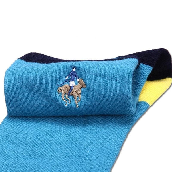 5 Pairs Lot Fashion Color Block Casual Cotton Embroidery Men's Socks - SolaceConnect.com