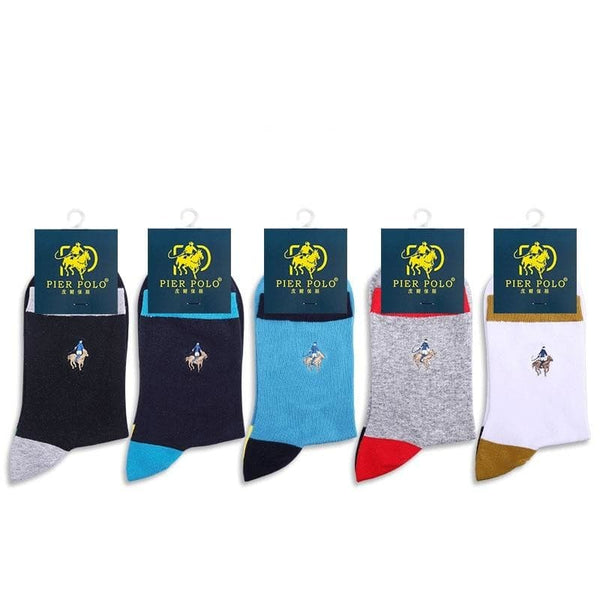 5 Pairs Lot Fashion Color Block Casual Cotton Embroidery Men's Socks - SolaceConnect.com