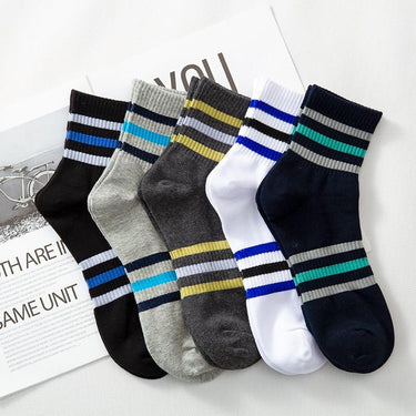 5 Pairs Lot Fashion Striped Casual Cotton Embroidery Crew Socks - SolaceConnect.com