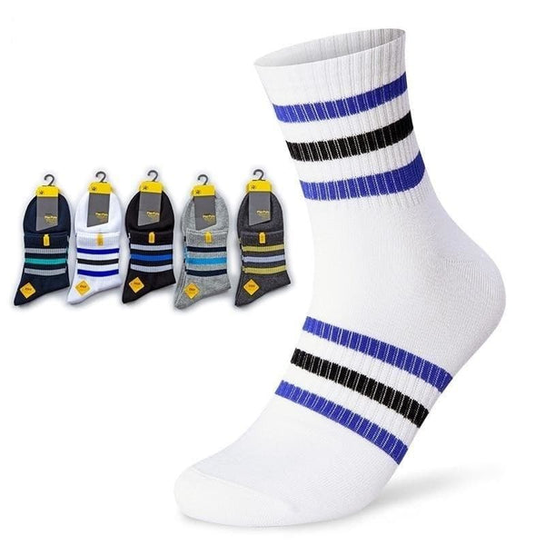 5 Pairs Lot Fashion Striped Casual Cotton Embroidery Crew Socks - SolaceConnect.com