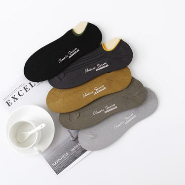 5 Pairs Lot Printed Invisible Men's Casual Combed Cotton Ankle Socks - SolaceConnect.com