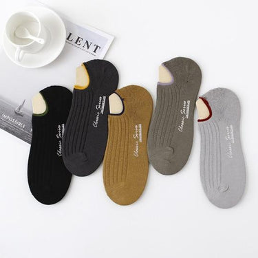 5 Pairs Lot Printed Invisible Men's Casual Combed Cotton Ankle Socks - SolaceConnect.com
